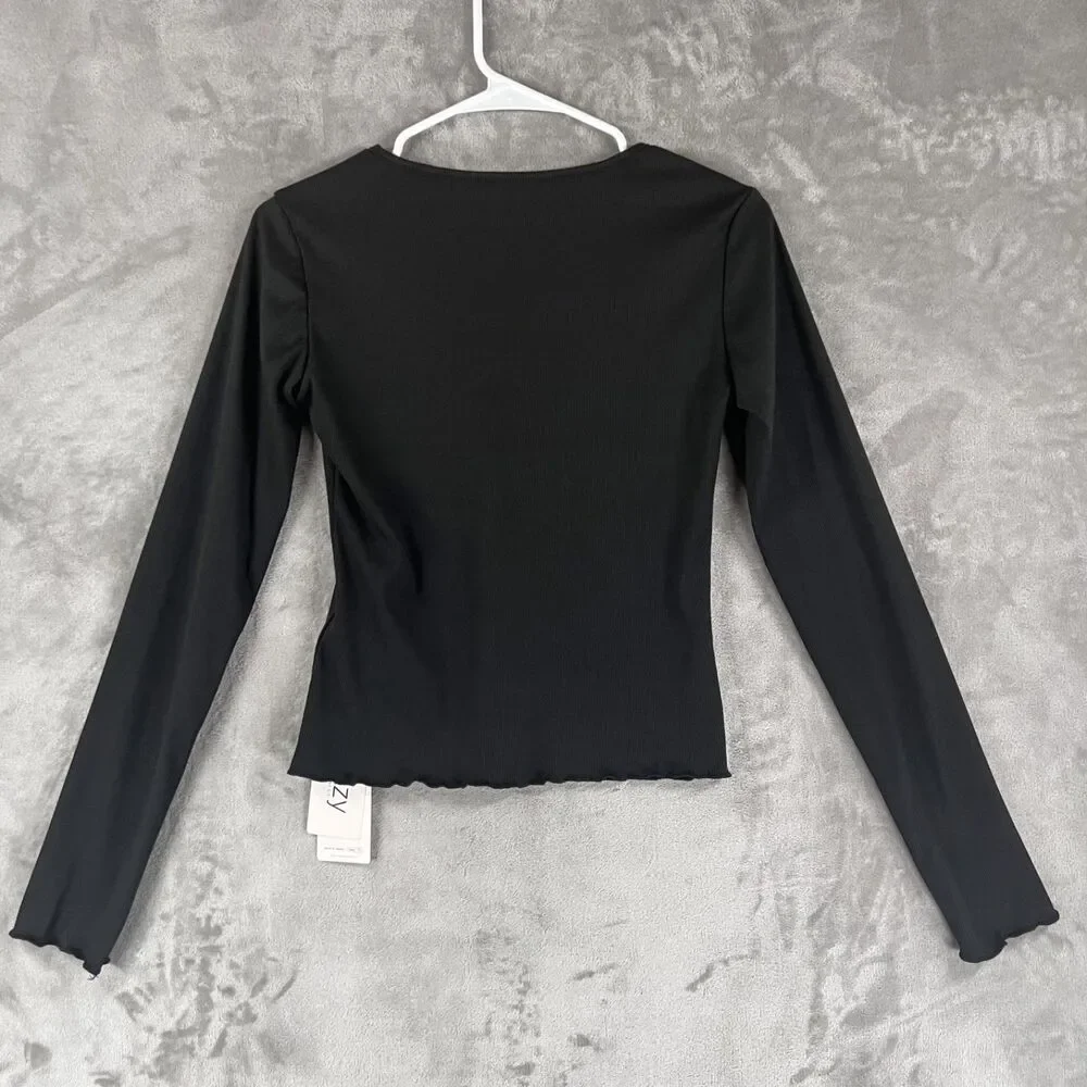 Dazy 2-Piece Ribbed Henley Tops Women’s M Black Green Long Sleeve NWT
